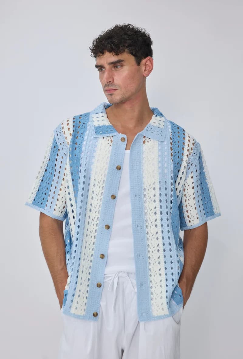 Cherolini Gehaakt Overhemd Blauw