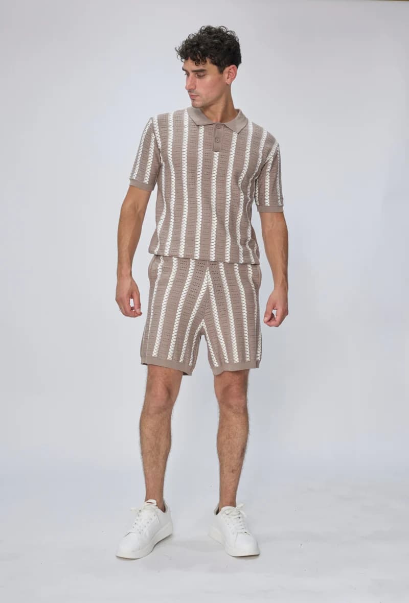 Cherolini Gebreide Polo Set Taupe
