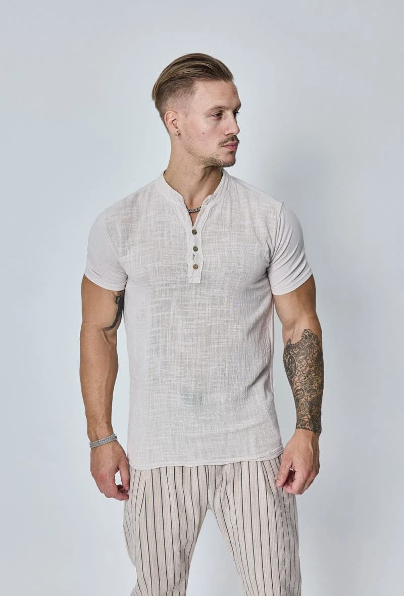 Cherolini Linnen Henley Ecru