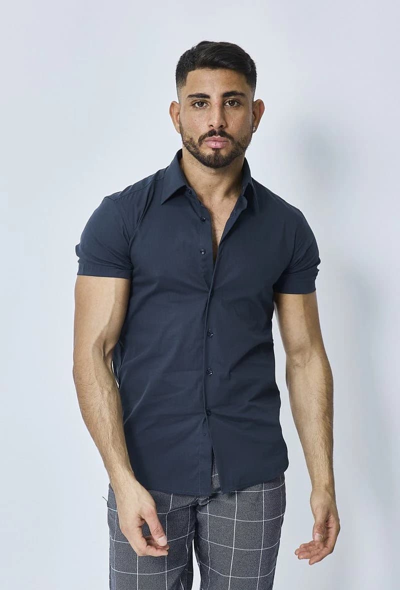 Cherolini Overhemd Korte Mouw Navy